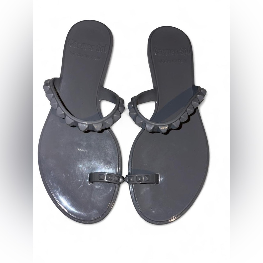 Carmen Sol Maria Grey Studded Jelly Toe-Post Sandals